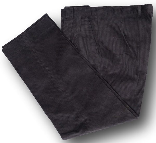 Gunmetal Grey Corduroy Long Trousers With Belt Loops & Hip Pocket ...
